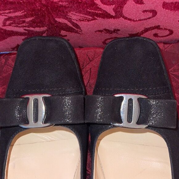 Amalfi by Rangoni Low Block Heel Shoes Flat Black and Shimmering Suede Size 9N - Picture 14 of 14
